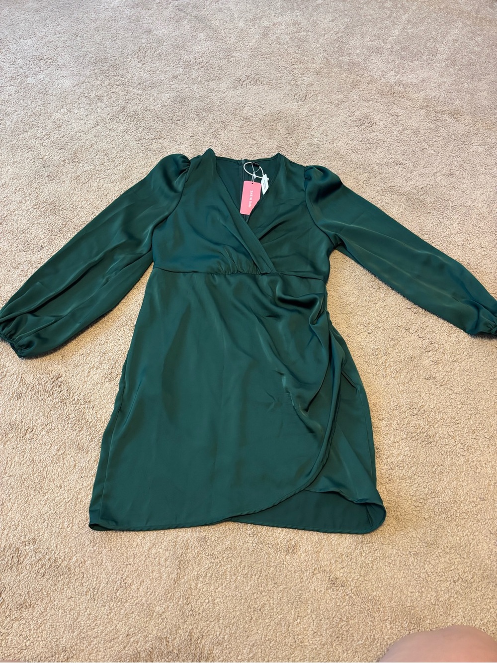 SHEIN Dark Green Long Sleeve Wrap Dress